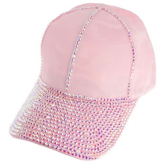 Accessories - HTC1086 PINK WOMENS CASUAL CAMO CAP WITH RHINESTONE BRIM AND TRIM